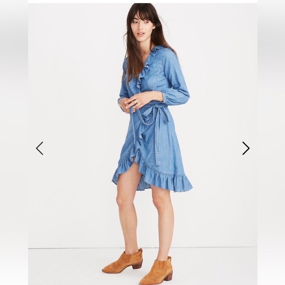 MADEWELL Denim Ruffled Wrap Dress Women’s Size Medium cowgirl western